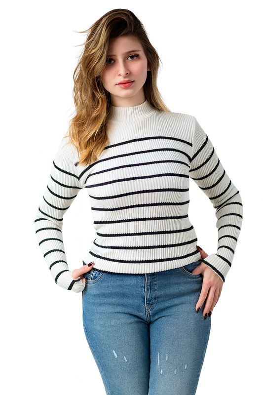 Striped Body high collar cotton white and black ( Short )